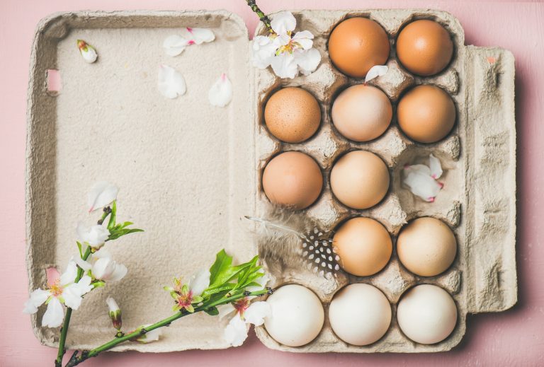 Natural colored eggs in box for Easter